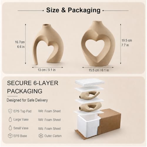 Ceramic Flower Vases Home Decor Heart Shaped Vase Set of 2 - Image 2