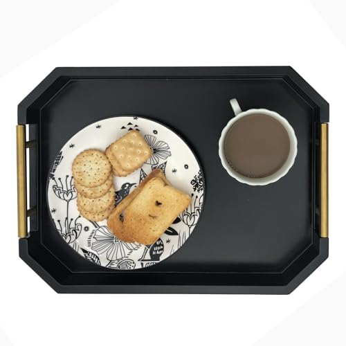 Serving Tray with Polished Metal Handles, Hexagon Coffee Table Tray, Modern Rectangle Decorative Tray, Large Ottoman Tray, Perfect for Storage and Display (Black Rectangle) - Image 5