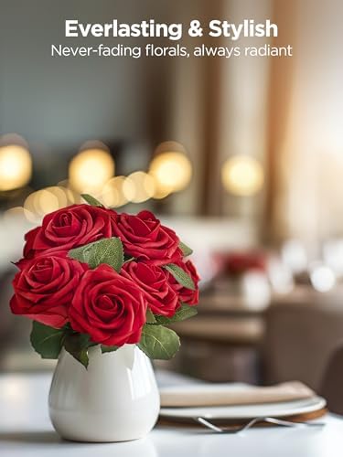 InnoGear Fake Roses 100 Pcs Dark Red Flowers Artificial Faux Foam Floral - Image 6