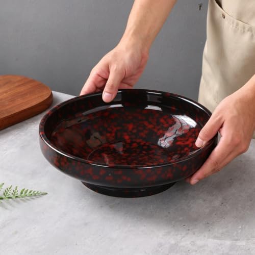Ceramic Fruit Bowl for Kitchen Counter,Decorative Pedestal Bowl for Table Countertop,Japanese Stye Large Footed Serving Bowl,10.2 Inch (Red) - Image 5