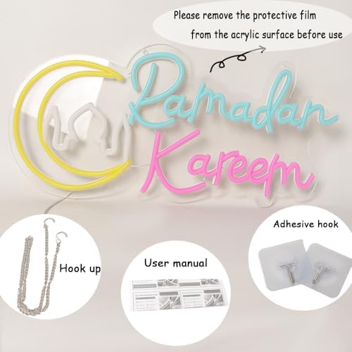 Ramadan Decorations for Home, Ramadan Lights LED Neon Sign, Islamic Wall Decor Hanging Acrylic Light Up Moon Star, Ramadan Kareem Wall Art for Room Door Window Eid Party Supplies Gift - Image 7