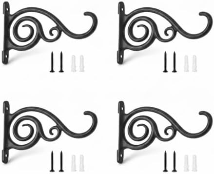 4 Pack Hanging Plant Brackets 6 Inch, Heavy Duty Black Cast Iron Wall Hooks by Unknown