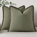 decorUhome Linen Fringe Olive Green Throw Pillow Covers 20x20 Set of 2 by decorUhome
