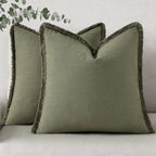 decorUhome Linen Fringe Olive Green Throw Pillow Covers 18x18 Set of 2 by decorUhome