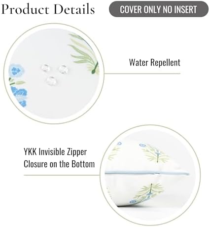 Hofdeco Premium Coastal Patio Indoor Outdoor Lumbar Pillow Cover Only, 12"x20" Water Repellent for Backyard, Couch, Baby Blue Green Floral with Piping - Image 5