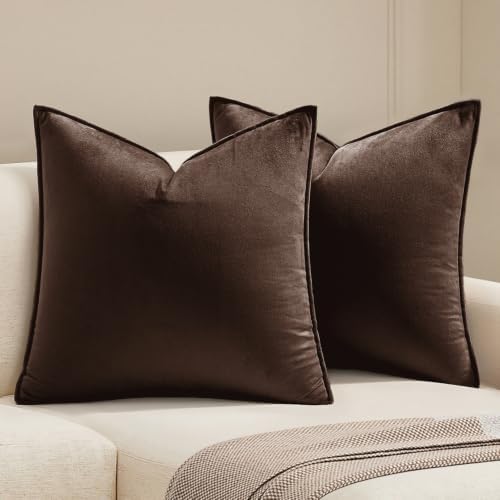 MIULEE Decorative Dark Brown Velvet Euro Sham Throw Pillow Covers 24x24 in by MIULEE