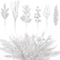 White 66 Pcs Christmas Glitter Picks and Sprays, Xmas Artificial Floral Stems Branches Berry Leaf Pine for Tree Topper Wreath Garland Centerpiece Holiday Party Home Decor by Vertintong