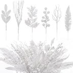 White 66 Pcs Christmas Glitter Picks and Sprays, Xmas Artificial Floral Stems Branches Berry Leaf Pine for Tree Topper Wreath Garland Centerpiece Holiday Party Home Decor by Vertintong