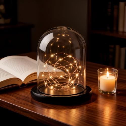 Glass Cloche Bell Jar Display Dome 6x7 Inch, Clear High Borosilicate Glass Bell Jar with Black Wooden Base, Dustproof Display Case for Plants Candles Jewelry Home Wedding Decor - Image 4