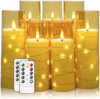 Flameless Candles,with Embedded Star String, Battery Operated Candles Flickering LED Pillar Candles with Remote Control and Timer, Home Decoration Add a Warm and Romantic Atmosphere，Set of 7 (Gold) by sasigeiaa