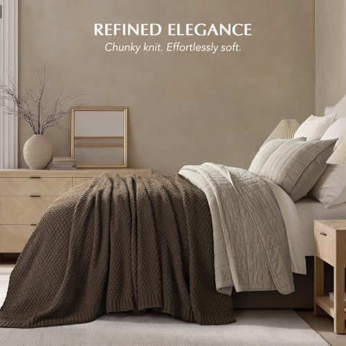 EVERGRACEHOME Chunky Chenille Knit Throw Blanket, 108x92, Cocoa Brown - Image 2