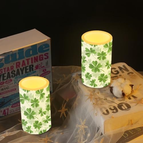 St Patricks Day Candles Battery Operated Flameless Candles with Remote Fall Decorations LED Fake Candles for Home Bedroom Irish Lucky Day Leaves Table Decor 3 inch Set of 2 - Image 6