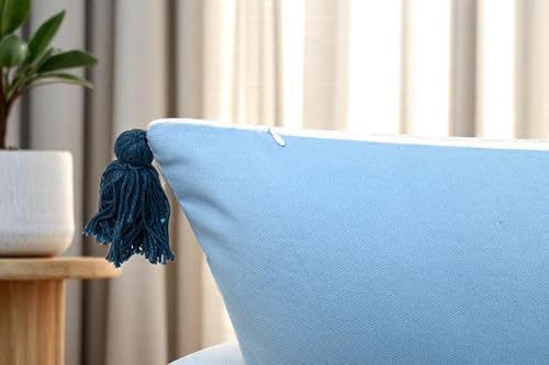 Blue Floral Hand Embroidered 14x36 Lumbar Pillow Cover, Ivory - Image 6
