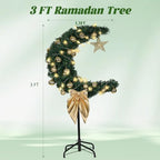 3 FT Eid Ramadan Moon Tree, Lighted Crescent Artificial Tree with LED Star String, Garden Decor Outdoor Lights,Islamic Decoration for Garden, Indoor, Home, Party Decor(Green) - Image 3