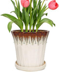 8.3 Inch Ceramic Planters with Drainage Hole and Saucer,Indoor Outdoor Large Flower Pots, Garden Pot for Plant Lovers (Drip White) by Unknown