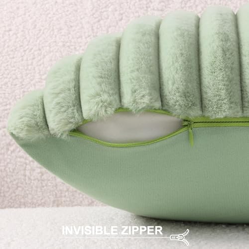 Pallene Faux Fur Decorative Throw Pillow Covers 26x26 Set of 2, Sage Green - Image 3