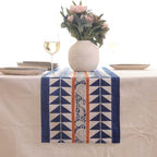 Hand Block Printed Cotton Table Runner, Machine Washable Cotton Runner, Boho Floral Centerpiece Accent for Dining Tables and Buffet Cabinets, 16x70 Inches - Indigo Blue & Orange - Image 3