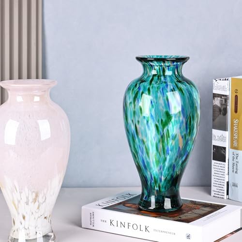 11.8" Tall Glass Vase Beautiful Hand Blown Glass Vase Modern Art Home Decor, Wide Mouth Colorful Vases for Mantle Dining Table Centerpiece, Entryway Living Room Wedding Decoration (Jade Green) - Image 6