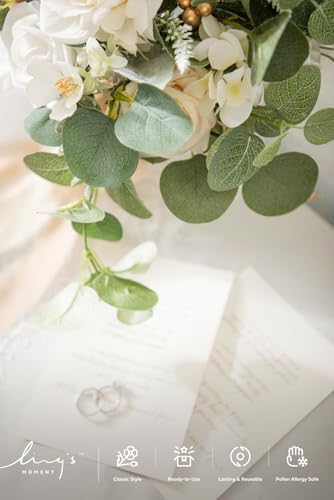 Ling's moment Fake Flowers Box, White & Sage & Gold Grand Combo - Image 6