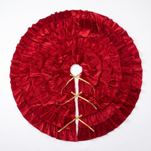 Velvet Christmas Tree Skirt, 48 Inches, 5-Tier Ruffle, Red by Vertintong