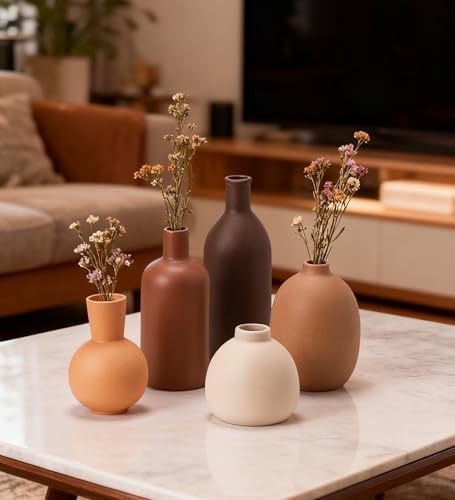 Modern Ceramic Vase Set of 5, Vases Home Decor Rustic Farmhouse Decorative Vase for Bouquet Dried Fresh Flowers, Table Living Room Kitchen Bedroom - Image 5