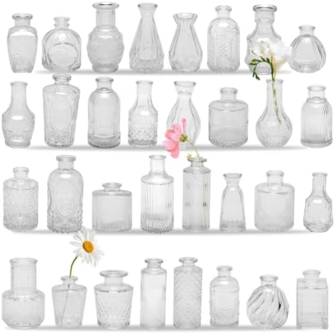 32 PCS Clear Glass Bud Vases Set,Small Flower Arrangement Vase,Vintage Crystal Glass Design,Wedding,Party Decoration,Home Flower Arrangement (32) by Unknown