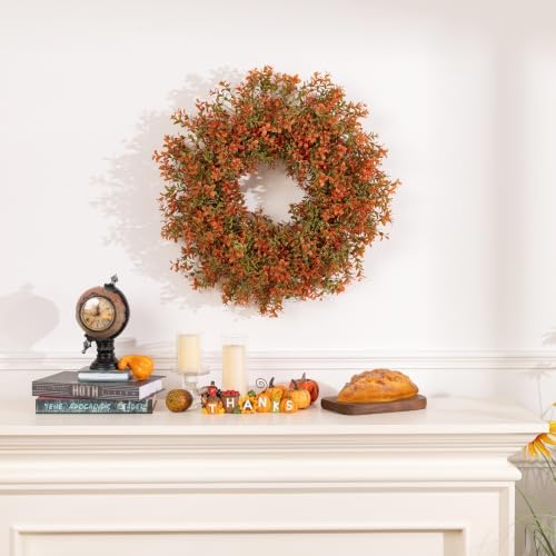 SHACOS 20 Inch Artificial Boxwood Fall Wreath for Front Door - Image 4