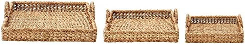Creative Co-Op Set of 3 Decorative Water Hyacinth & Rattan Trays with Handles, Natural (16", 18" & 20") - Image 3