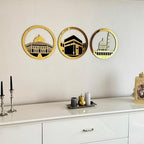 iwa concept Set of Masjid Al Aqsa, Masjid Al-Haram & Masjid An-Nabawi Islamic Wall Art | Wooden Acrylic Kaaba Wall Decor | Ramadan Decoration | Muslim Gift | (Medium, Gold) - Image 5
