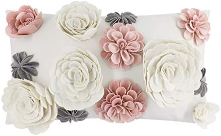 KINGROSE Soft Velvet 3D Flower Accent Throw Pillow Cover, Pink, 12x20 Inch by KINGROSE