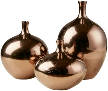Madison Park Signature Ansen Ceramic Handmade Vase Set Home Décor - Metallic Accent Living Room Decoration Ideal for Shelf, Side Table, Mantle Ornaments, Multi Size, Bronze 3 Piece by MADISONPARK