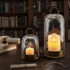 Hurricane Glass Candle Holders, Large & Medium Brass Lanterns Hurricane Candlestick Holder for Pillar Candles Vintage, Gold Metal Rustic Farmhouse Decor with Hook Chains - Image 2
