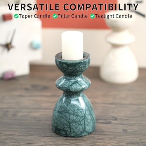 Green Marble Candlestick Holders - Stone Candle Sticks Holder Decor, Decorative Modern Candle Stands Multi-Purpose for Taper/Pillar/Tealight/Scented Candles - Image 5