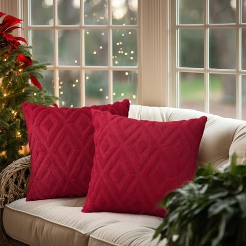 Pallene Fall Red Faux Fur Throw Pillow Covers 26x26 Set of 2 - Image 4