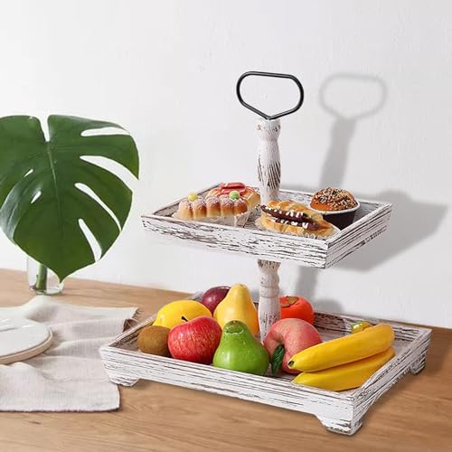 Tiered Tray Wooden Dessert Plate Serving Tray Display Stand Fruit Snack Holder Layered Wood Suitable for Dinning Room Gift Home Parties, Rectangle - Image 4