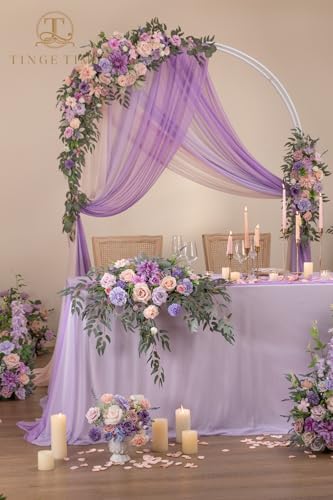 TINGE TIME Artificial Sweetheart Flower Swag with Tablecloth and Table Runner, Pack of 3 Floral Arrangement for Wedding Sweetheart Table Centerpiece Decoration (Violet & Misty Rose) - Image 3