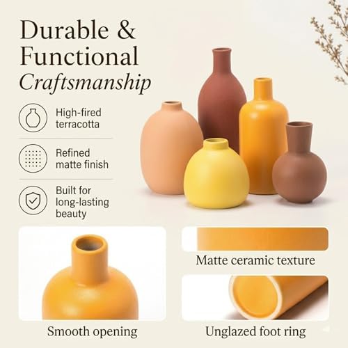 Ceramic Vase Set of 5, Neutral Modern Farmhouse Decorative Vases - Image 4