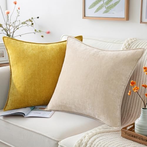 decorUhome Chenille Mineral Yellow Throw Pillow Covers 24x24 Set of 2 - Image 5