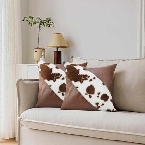 TOMWISH Faux Fur and Artificial Leather Throw Pillow Covers 18x18 Set of by HOMEDECOR