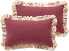 patdrea Vintage Red Linen Throw Pillow Covers,Set of 2,12"x20"-Kubum by patdrea