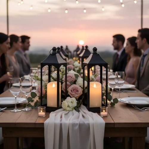 LETINE 2-Pack 12.67" Black Metal Farmhouse Candle Lanterns with LED Flameless Candles – Decorative Indoor/Outdoor Fall Decor for Home, Halloween Decorations for Porch & Mantel（NO Glass） - Image 6