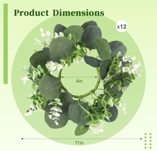 12 Pcs Artificial Eucalyptus Candle Rings Wreaths - Image 2