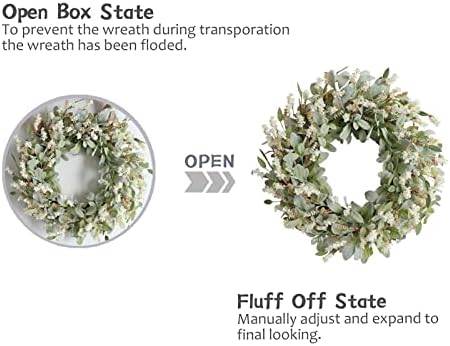 24 Inch Summer Spring Ivory Flowers Wreath for Front Door, Everyday Lamb Ears Leaves Wreath with White Artificial Flower for Indoor and Outdoor, Rustic and Farmhouse Greenery Flower - Image 4
