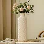 Ceramic Flower Vase, 13.98" Tall Rustic Farmhouse Decorative Vase for Home Decor, Beige Textured Pottery Vase for Pampas Grass, Living Room, Entryway, Mantel, Kitchen Table by SUREYUESI