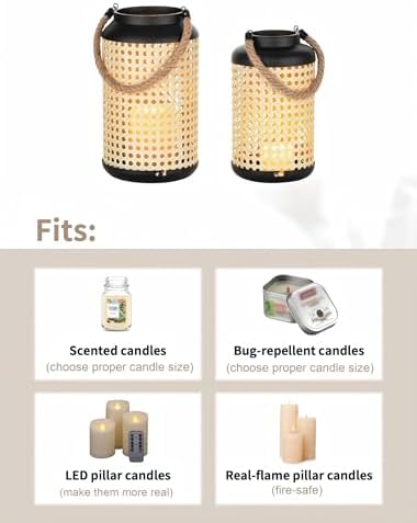 NUPTIO Metal Faux Rattan Candle Lanterns, Set of 2 - Image 3