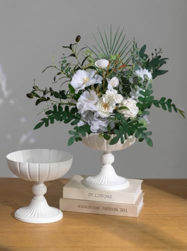 NUPTIO White Compote Vase for Centerpiece, 7.95" Tall, 2 Pcs by Nuptio