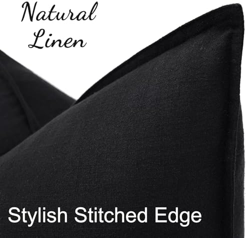 decorUhome Fall Black Linen Throw Pillow Covers 22x22 Set of 2 - Image 2