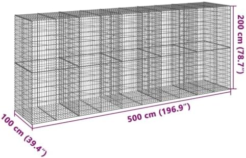 vidaXL Gabion Basket with Cover 196.9"x39.4"x78.7" Galvanized Iron - Image 3