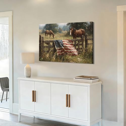 ZERILYN Ship Next Day – Patriotic Canvas Wall Art, American Flag Pictures, Farmhouse Canvas Prints, Rustic Wall Decor, Americana Living Room Artwork, Large Canvas Prints, Made in USA - Image 3