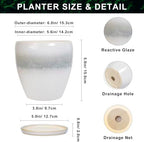 Ceramic Plant Pot - 6 Inch Ceramic Pots Indoor, White-Grey - Image 2